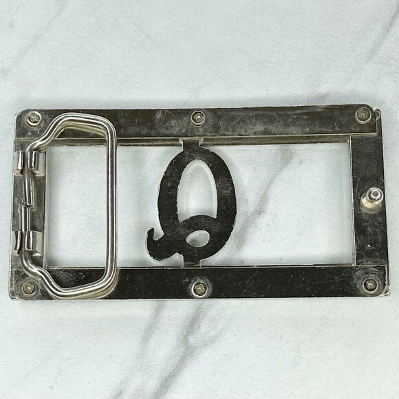 Silver Tone Monogram Q Initial Letter Belt Buckle Open Back Design ✨ - Picture 2 of 8